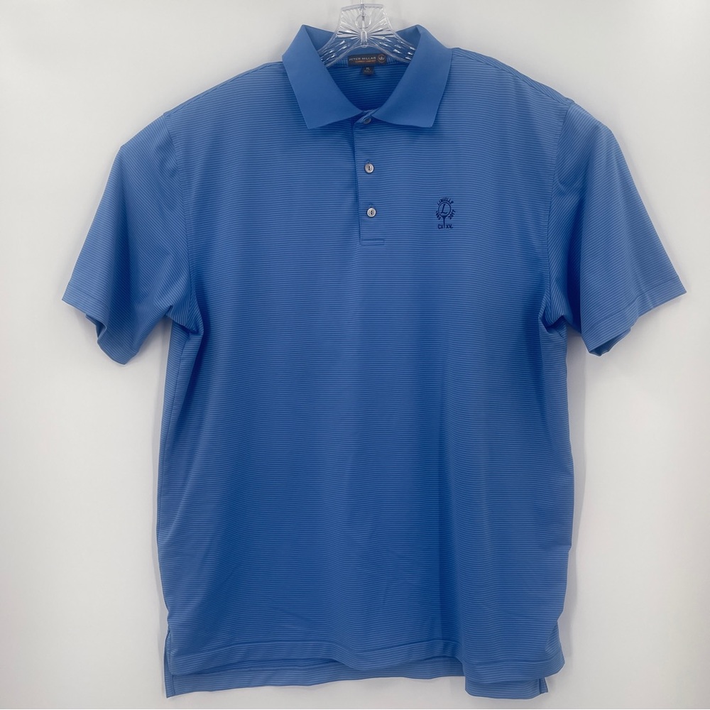 Peter Millar Men's XL Summer Comfort Blue Striped Short Sleeve Golf Polo Shirt